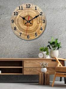 1 Peça, Relógio de Parede de Madeira com Tema Rústico, Projetado com Padrão de Seção Transversal de Árvore, Relógio de Quartzo Silencioso, Adequado para Sala de Estar, Quarto, Cozinha, Decoração de Escritório, Decoração de Arte Moderna para Casa, Presente Ideal para Entusiastas de Estilo Rústico - Multicolorido - Visão 4