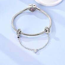 1 Pc Sliver Color Exquisite Infinite Love Bow Star Moon Palm Eyes Butterfly Flowers Clover Versatile Safety Chain Charm Fit Original Bracelet Necklace Pendant Beads For Diy Jewelry Making, Ideal Choice For Women'S Daily Jewelry Accessories-Birthday Jewelly Gifts - Silver - View 10