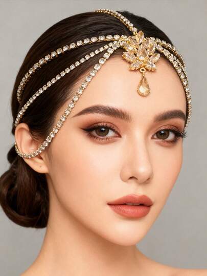 1 st ny flerskiktad vattendroppe-pannkedja, trendig europeisk och amerikansk stil för kvällsfest, kristallhårkedja