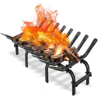 Black Steel Fireplace Grate - 19 Inch Steel Firewood Log Burning RackStylish And Durable Firewood Burning Rack Holder For Indoor Chimney Hearth Or Outdoor Fire Pit 19 X12.5 Inch