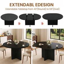 CuisinSmart Round Dining Table,43.3''-59''Extendable Round Dining Table For 4-8,Modern Dinner Table With Wood Base,Kitchen Oval Dining Table For Dining Room, Living Room(Table Only) - Black - View 5