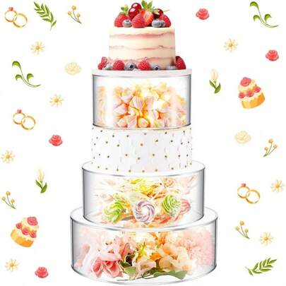 3 Pcs Acrylic Cake Stand With Lights 9u2018u2019, 11u2018u2019, 13u2018u2019 Fillable Cake Riser Round 3 Tier Case Box Wedding Birthday Holiday Party Food Display, 3 Sizes