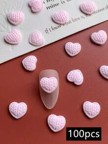 100 Peças Unhas para o Dia dos Namorados, Decorações de Arte de Unhas com Desenho em Forma de Coração, Ornamentos de Unhas DIY, Suprimentos de Unhas, Cores Mistas, Adequado para Encontros, Decorações de Unhas Diárias - Multicolorido - Visão 7