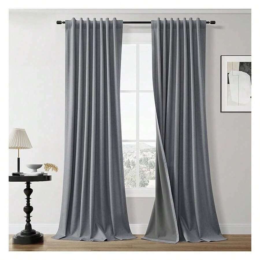 Blackout Linen Curtains 96 Inch Length - Bedroom Living Room Blackout Drapes - 如圖643 - 查看 1