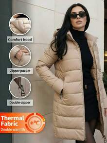 Women's Mid-Length Hooded Jacket, Stylish And Comfortable For Autumn/Winter, Ideal For Daily Wear And Commuting, With Pockets – We Recommend One Size Up. - Khaki - View 1