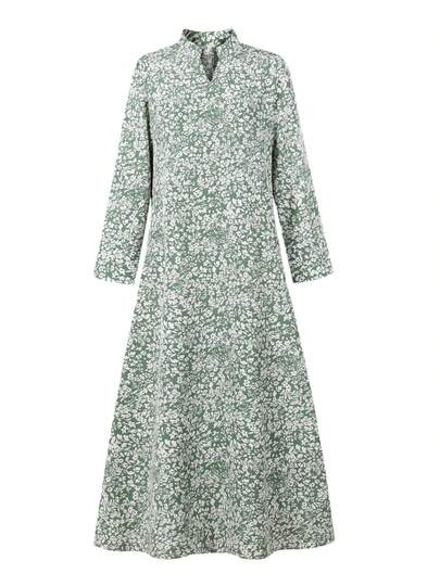 2026 Spring/Autumn New Elegant Ditsy Floral Long Sleeve Loose Pullover Vintage Casual Resort Beach Party Flowing Dress