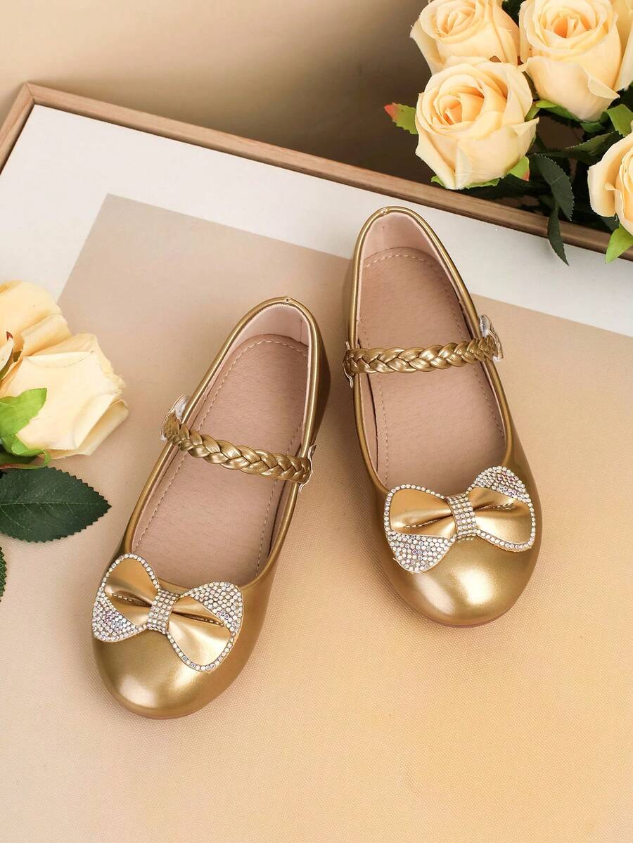 2026款软底芭蕾舞鞋，饰有水晶水钻，适合春夏穿着 - 金色 - 查看 1