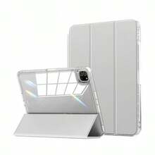 [2025 New M3/A16 Dual-Mode Bracket + Magnetic Sleep] Suitable For IPad Pro/Air/Mini Tablet Protective Case, Gray Acrylic High Transparency Ultra-Thin Anti-Bend Anti-Drop With Pen Slot, Full Edge Design, Precise Cutouts, High-Definition High-Transparency Back Cover, Smart Sleep/Wake, Two-Angle Free-Standing, Applicable For Writing, Drawing, Office, Entertainment And More Scenarios - Light Grey - View 1