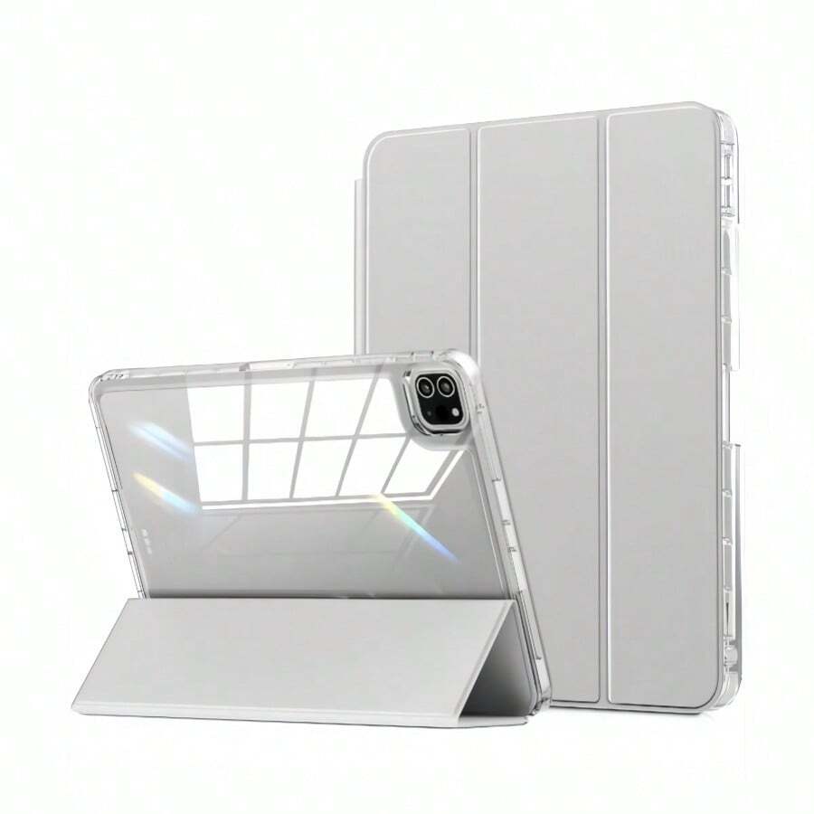 [2025 New M3/A16 Dual-Mode Bracket + Magnetic Sleep] Suitable For IPad Pro/Air/Mini Tablet Protective Case, Gray Acrylic High Transparency Ultra-Thin Anti-Bend Anti-Drop With Pen Slot, Full Edge Design, Precise Cutouts, High-Definition High-Transparency Back Cover, Smart Sleep/Wake, Two-Angle Free-Standing, Applicable For Writing, Drawing, Office, Entertainment And More Scenarios - Light Grey - View 1