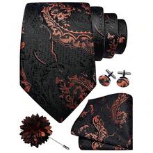 GUSLESON 8cm Paisley Tie Set For Men Necktie Lapel Pin Pocket Square Cufflinks Set For Men,Rust - Rust - View 1