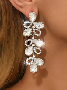 Hollow-Out Drop-Style Bridal Women's Fashionable Sparkling Crystal Earrings, Luxurious Jewelry Earrings Suitable For High-End Evening Dresses, High-End Dinners, And Gift Giving, - MS383 - View 2