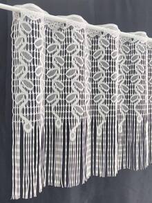 1件白色蕾丝门帘，长流苏，优雅树叶刺绣图案，公主风薄纱短款咖啡帘，适用于厨房、浴室、卧室门口，杆袋式顶部 - 白色 - 查看 8