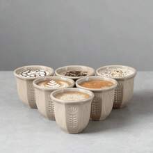 6pcs/Set Embossed Ceramic Tulip Cups (100ml) - Arabic Style Matcha And Coffee Cups, Suitable For Eid Al-Adha