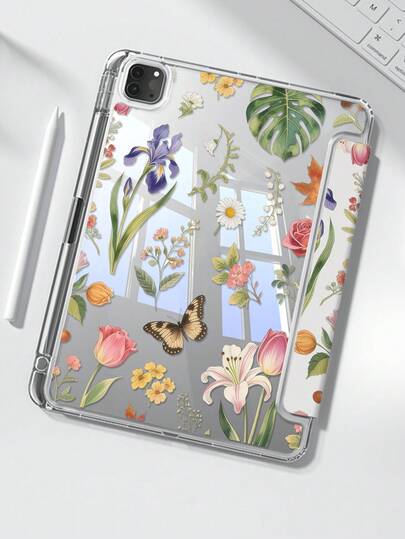 Elegant & Cute Cartoon Floral, Grass & Butterfly Dual-Sided Colored Acrylic Transparent Crystal Y-Fold Backboard, Shock-Proof And Compatible With 7th & 8th Gen (10.2-Inch) IPad. Includes 10th Gen IPad Case With Pencil Slot And Sleep/Wake Function. Ideal Gift For Holidays And New Year.
