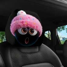 Gorro de peluche rosa de invierno de dos piezas con expresión sorpresa, funda para reposacabezas de coche, lavable, decoración navideña, estilo de dibujo animado lindo ORAN - TZT203 - Ver 2