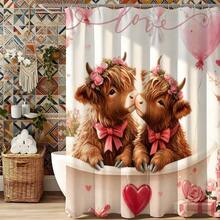 1件可爱奶牛情侣装饰背景布，花环和粉色蝴蝶结设计，家居墙面装饰，甜蜜爱情主题配饰，可爱现代艺术风格背景，家居装饰，耐用材质 - 彩色 - 查看 11