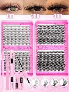 640/544/300pcs Eyelash Extension Kit, DIY Eyelash Extension Set, Individual Eyelash Cluster Kit, D Curl Eyelash Extension Set, Includes Adhesive, Sealant And Eyelash Extension Tools, Suitable For Daily Use, Travel, Beginners, Weddings, Dates, Parties, Festivals, Great For Christmas/Halloween/Gift Eyelash Set - 黑色 - 查看 16