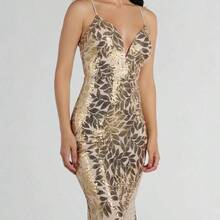 Long Dress Fashionable Versatile Sequin Sexy Backless Suspender Dress - 金色 - 查看 3