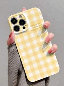 1pc Minimalist PC Material Colorful Plaid Slogan Pattern Perforated Glossy Hardshell Full Coverage Phone Case Compatible With IPhone 11/12/13/14/15/16 Pro Max - Multicolor - View 1