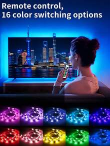 24键遥控器，5V USB RGB LED灯带，适用于电视背光、办公室、桌面底部、电脑显示器、客厅、卧室（建议长度：1米至5米，用于电视和电脑背景照明）。最佳生日礼物，可通过遥控器控制，非常适合用于电视、花园、家居、卧室、客厅、万圣节、圣诞节、婚礼和派对装饰，是生日和圣诞节的完美礼物。 - 彩色光 - 查看 5