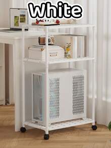 1pc Freely Assembled Multi-Tier Wheeled Storage Rack, Black & White Color Options, Reinforced Shelves, Swivel Casters, Computer Tower Holder, Desk Side Organizer, Multipurpose Clutter Storage Rack For Home, Space-Saving Modular Design - Multicolor - View 10