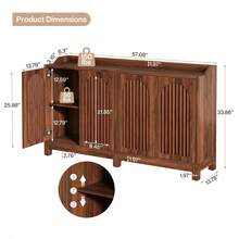 LITTLE TREE 57" Farmhouse Sideboard Buffet Cabinet,Storage Cabinet With Shutter Doors And Adjustable Shelf, Freestanding Kitchen Cabinet TV Stand For Dining Room, Living Room, Kitchen - Brown - View 2