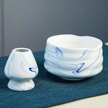 5-Piece "Flower Blossom Elegant Collection - Ink Wash Tea Mood" Gift Set (Songstyle Bamboo Whisk + Ink Wash Ceramic Tea Bowl + Stainless Steel Tea Strainer + Bamboo Tea Scoop + Whisk Holder) | Flower Blossom Festival Tea Ceremony / Girlfriend Gift, Traditional Chinese Aesthetics + Complete Matcha Preparation Tools - Multicolor - View 6