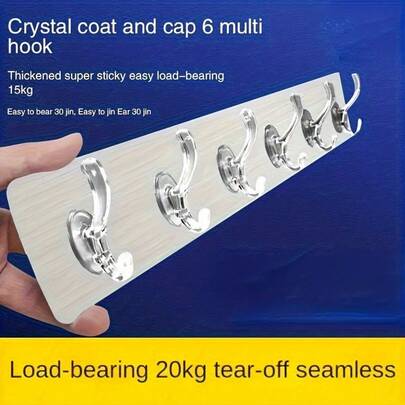 6-Slot Non-Drilled Door Back Hooks, Easy To Install, Strong, Durable And Rust-Proof Plastic Hooks, Suitable For Bathrooms, Kitchens And Living Rooms, Capable Of Supporting 66.14 Pounds, With A Transparent Design For Multi-Functional Storage And Practical Use - A Space-Saving Household Storage Hook And Clothes Clip