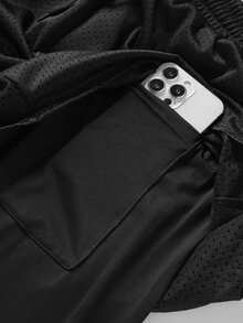 男士透气二合一压缩裤，男士运动裤，吸湿排汗，凉爽透气，适合健身房、锻炼、跑步等运动，可机洗 - 黑色 - 查看 11