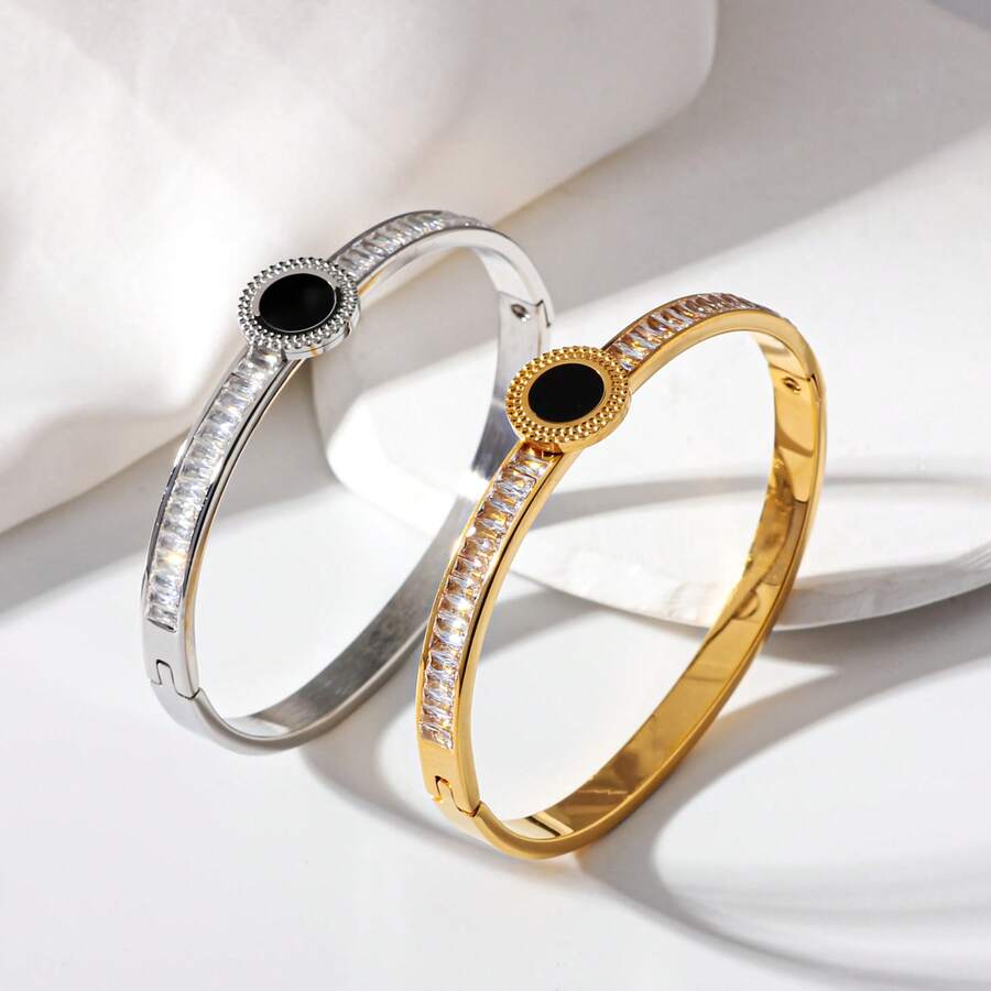 1件装女士不锈钢心形吊坠手链，镶嵌二月生辰石（菱镁矿） - 婚礼/情人节珠宝礼物，优雅夏季礼物，人造石奢华配饰，适合日常佩戴和特殊场合 - 手鐲 - 查看 1