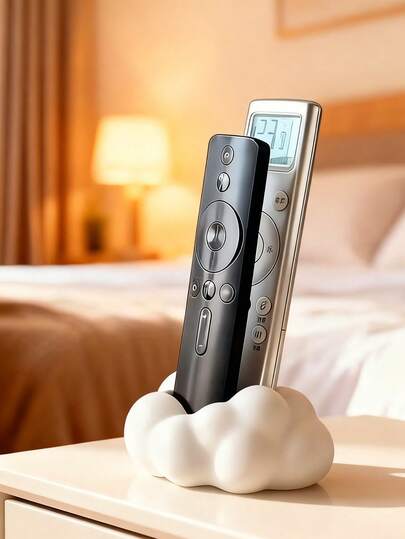 可爱云朵遥控器收纳架 | 现代黑白设计，顶部柔软舒适，适用于电视、DVD、蓝光播放器、音响系统和游戏机 - 节省空间的装饰性收纳架，客厅的完美之选