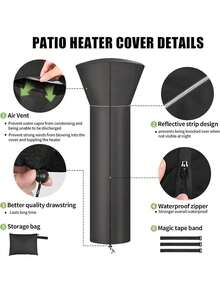 210D Oxford Cloth,Outdoor Patio Heater Covers With Zipper And Storage Bag,Patio Heater Covers Outdoor Furniture Of Dustof -Reant Sunlig-Reant Snow-Reant,Suitable For Large Circular Vertical Patio Heater Covers, Zippered,Black - Multicolor - View 2