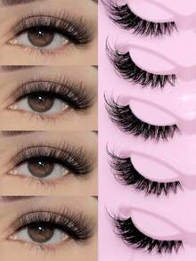 5 Pairs Cat Eye False Eyelashes Set With Applicator & Brush, Create Natural Soft Criss-Cross Lashes, Faux Mink Lashes, Cartoon Style Lashes, Strip Lashes, Eyelashes, False Lashes, Eyelash Curler, Magnetic Lashes - fox eye lashes - View 13