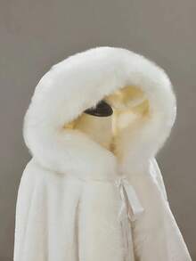 1pc White Women's, Wedding Shawl, Bridesmaid Shawl, Warm Shawl, Open Collar Fur Shawl, Winter Faux Fur Bowknot, Bridal Gown Wrap, Suitable Wedding, Banquet, Formal Party, Evening Event - trắng - Xem 3