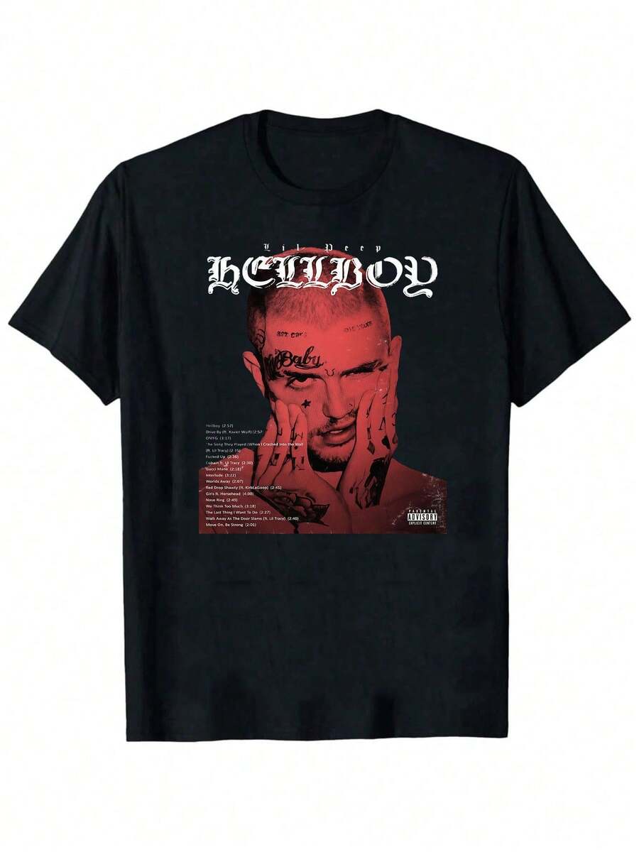 Suicideboy Men's Graphic T-Shirt - Black Casual Streetwear Tee,Tear-Effect Face Design, Round Neck Short Sleeve Summer Top, Machine Washable, Suicideboy Era Tour Graphics Print T-Shirts For Men Shirt Tops Harajuku Hip Hop Rock Style T Shirts Unisex Fashion Regular Size Street T Shirt - 黑色7 - 查看 1