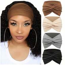 4-Piece Wide Headband For Women - Soft Bohemian Style Headscarf Hair Accessory With Knot Design, Suitable For Yoga, Running, Sports, And Daily Wear - Fashionable Inspiration, Sweet And Comfortable Headband Accessories - 4pcs - 查看 6