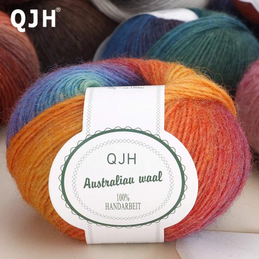 Luxury Worsted Rainbow Soft Icelandic Yarn, Wool Gradient Multi Color Yarn For Knitting/Crochet Total Length 180m (196yds, 50g) - N4-1PCS - Xem 1