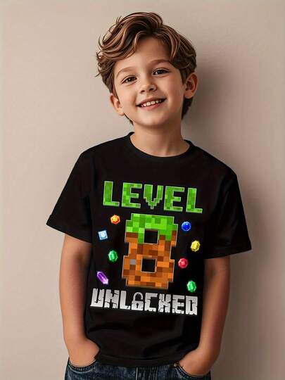 Tops para adolescentes conjuntos de niño camisetas para niño ropa de niña camiseta retro de arte de píxel de videojuego de 8 bits para niños - diseño de nivel desbloqueado con personajes de 8 bits, tejido suave, camiseta de cuello redondo de ajuste regular para verano, estilo casual y de ropa urbana, lavable a mano, perfecta para jóvenes gamers y fans, camiseta impresa 100% algodón, suave y transpirable, algodón puro con impresiones vibrantes y duraderas que resisten el lavado repetido sin decolorarse ni agrietarse, perfecta para uso diario.
