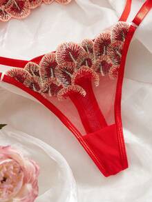 Sexy Lingerie Set For Women, Sheer Mesh Embroidered Bra And Low-Waist Thong, Mature Sensual Underwear Set, Valentine's Day Gift - Red - View 4