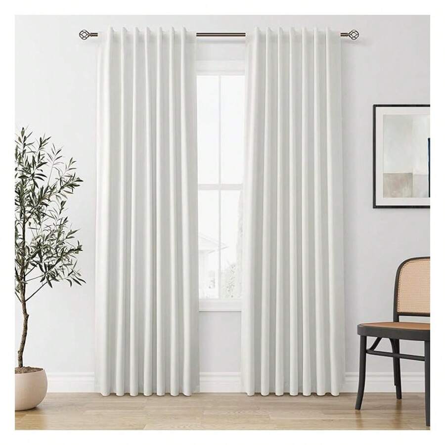 Linen Blackout Curtains 84 Inch - Bedroom Living Room - 100% Blackout Thermal Insulated Neutral Boho Textured Drapes - 如圖631 - 查看 1
