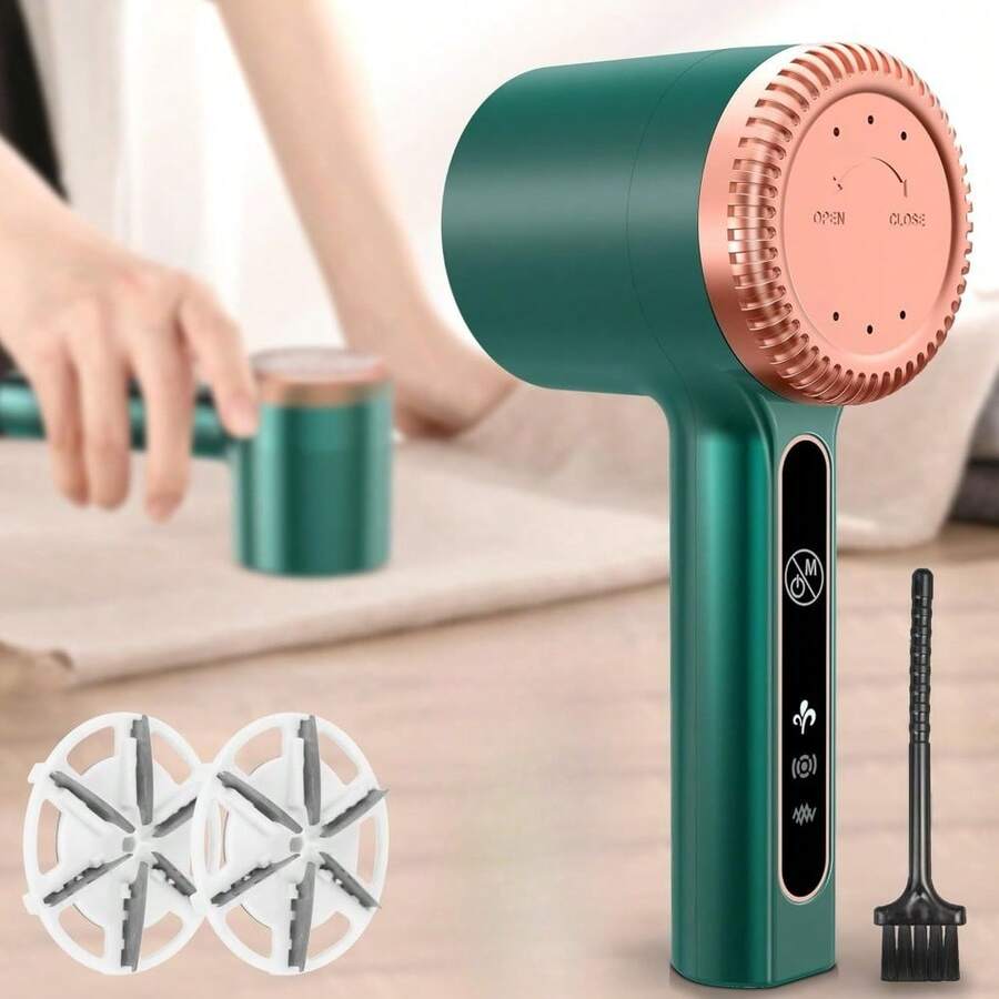 1200mAh Rechargeable Fabric Shaver, Electric Lint Remover Portable Sweater Defuzzer With 6-Leaf Blades, Large Lint Container, 3-Speed Fuzzs Bobbles Pills Pilling Trimmer For Clothes Furniture Beddings - 墨綠色 - 查看 1