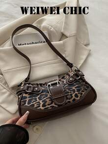 新款时尚搭扣豹纹手提包/单肩包，适合派对、外出、度假、购物和日常使用，可存放硬币、手机，也适合白领、大学生和上班族作为工作包，优雅女士包。 - 咖啡 - 查看 6