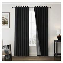 Blackout Curtains 63 Inch Length, 2 Panels - 100% Blackout Linen Thermal Insulated Curtains For Bedroom, Living Room - Dark Grey Back Tab/Hook - 如圖647 - 查看 1