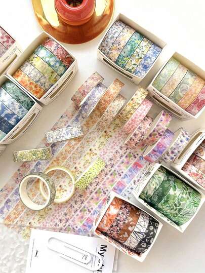 15 Rolls/Box, Flower Whisper Washi Tapes, Four Seasons Floral Pattern Decorative Masking Tape, Decoration Stickers Paper Tapes For Diary Album Scrapbook Craft, Stationery Student Back To School Gift