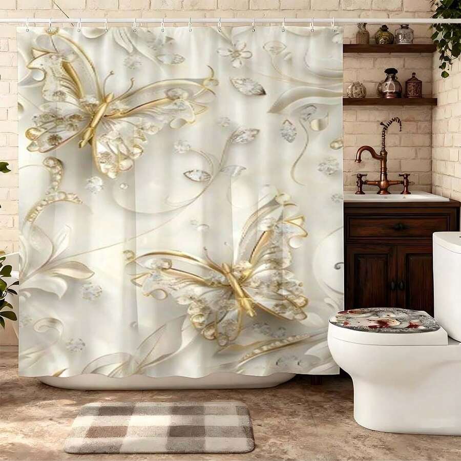 1件装奢华优雅装饰背景布，白色和金色3D蝴蝶+水晶装饰+卷轴图案设计，家居墙面装饰，奢华风格爱好者的必备单品，奢华优雅艺术装饰背景布，家居装饰，耐用材质 - 彩色 - 查看 1