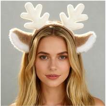A Pair Of Cute And Elegant Deer Antler And Reindeer Ear Chrismas Headbands, Snowflake Reindeer Headbands Gift, And-Giving - 白色 - 查看 5