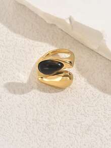 1pc Elegant Teardrop Criss-Cross Metal Casual Versatile Women's Ring [Random Pearl Texture]