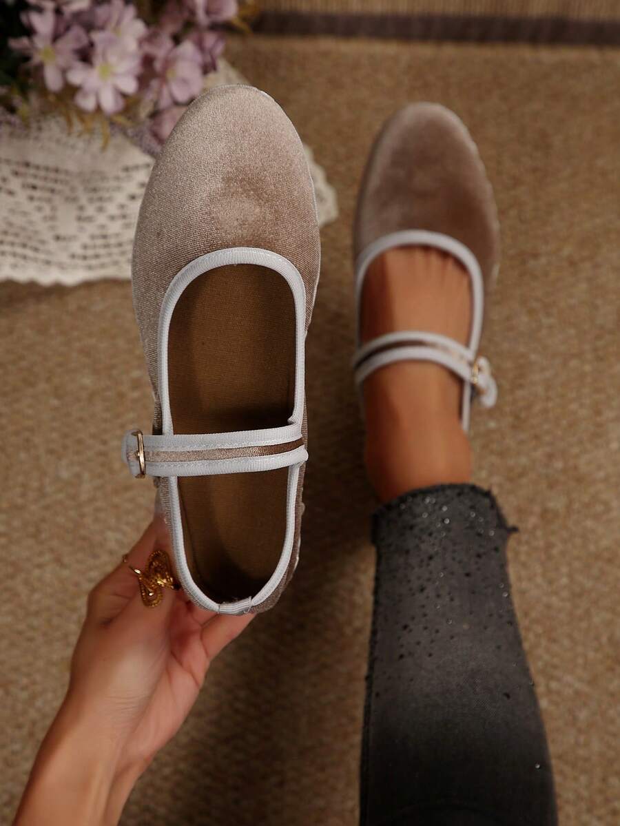 女士平底帆布一脚蹬鞋，软底舞蹈鞋/妈妈休闲鞋