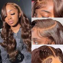 Uveous 34 Inch Chocolate Brown Lace Front Wig Human Hair 13x4  Body Wave Lace Front Wig Human Hair Pre Plucked With Baby Hair 4 HD Lace Wig Human Hair 200% Density Colored Wigs - S4 - 查看 7