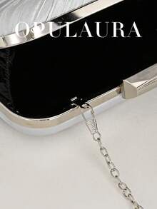 OpulAura 1件装复古优雅缎面手拿包，褶皱扭结设计，时尚晚礼服包，魅力精致的正式派对手提包，奢华盒式小包，适合派对/婚礼/正式场合晚宴，配有链条肩带，可肩背或斜挎 - 銀色 - 查看 7